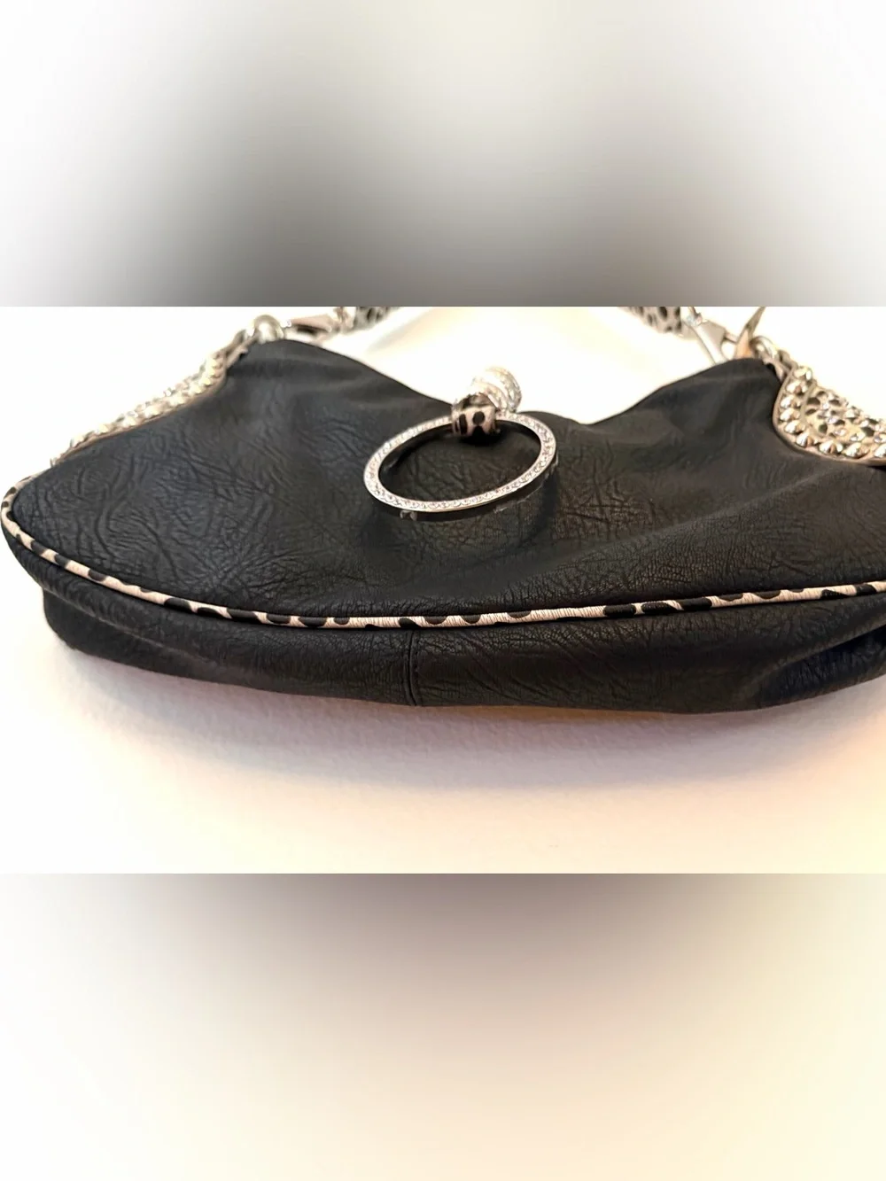 Vintage Hobo Purse Shoulder Bag Silver Studs Bling Snake Cheetah Black White Y2K